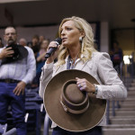Trinity Seely, a Nebraska cattlewoman and recording artist, sang the national anthem to a respectful, attentive crowd Thursday night.