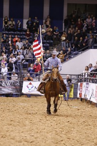 Last year’s Top Hand, Chris Potter, flew the American flag during opening ceremonies.