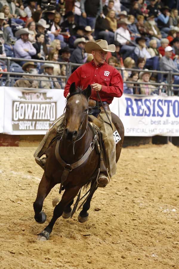 Eric Bohl of the Lazy B Ranch rides Bar B My Faith Dunit in the team penning. His team got the night’s best time of 41.48 seconds.