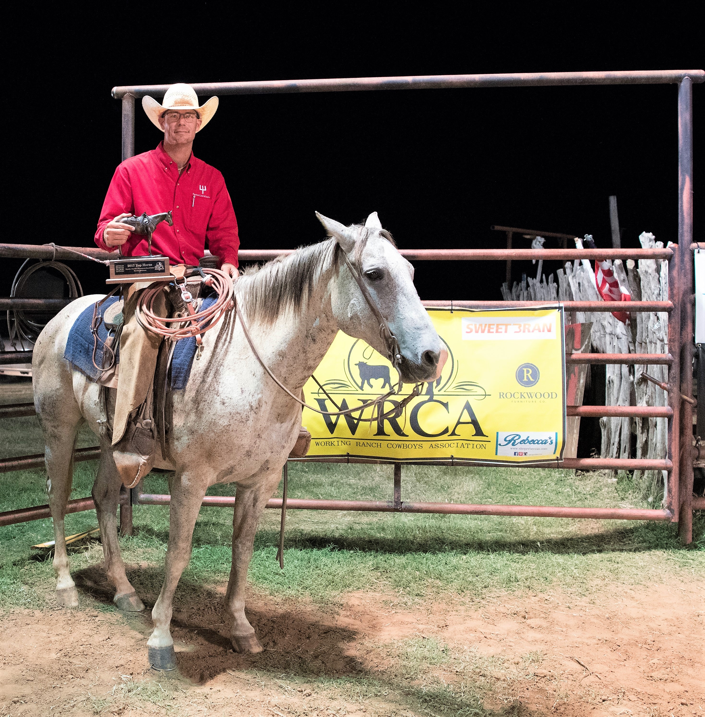 2017 Waurika Chamber of Commerce Ranch Rodeo Top Horse: Cats Hired Gun Ridden By: K.C. Green, Pitchfork Cattle Operations LLC Owned By: Pitchfork Cattle Operations LLC